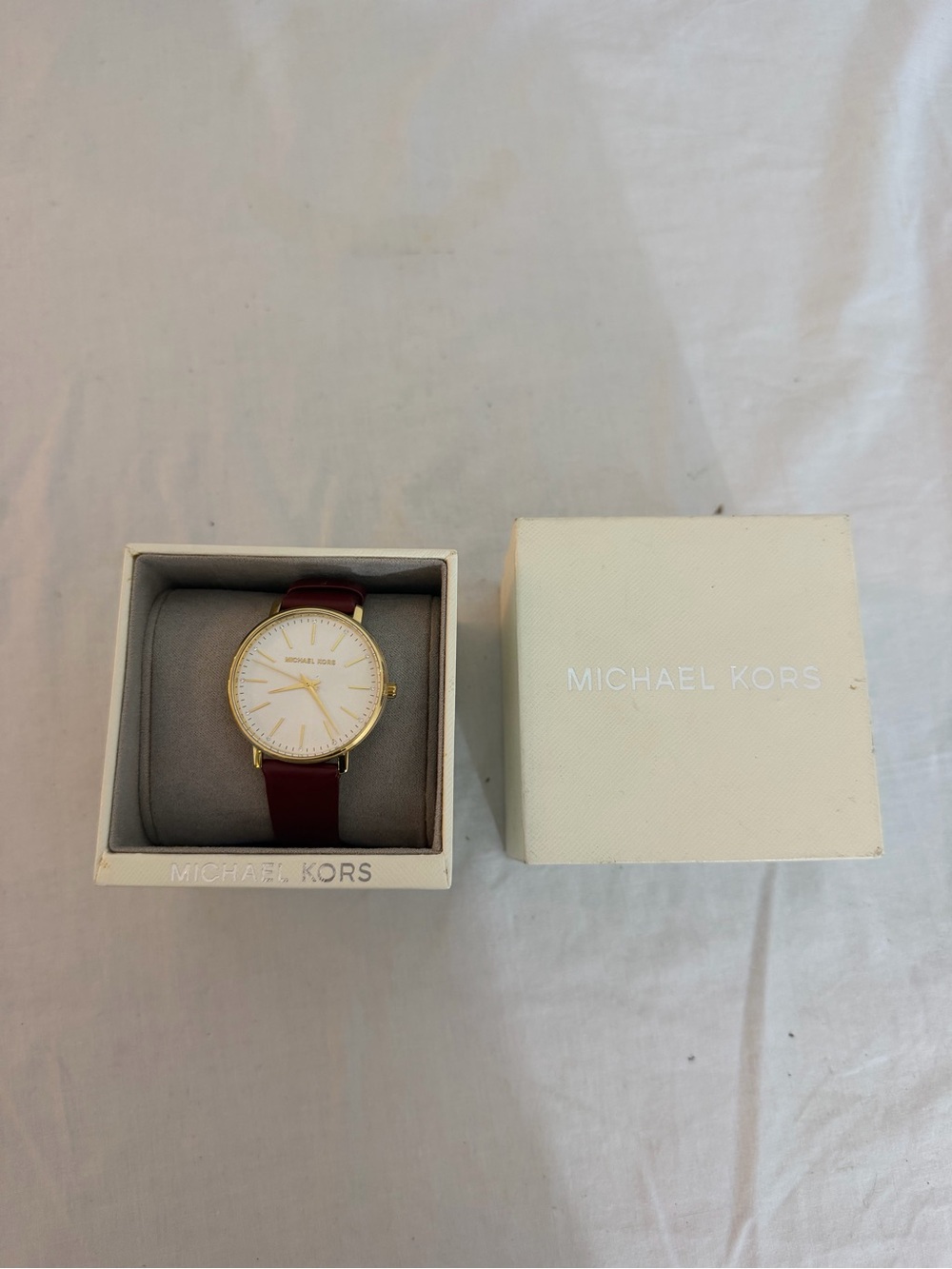 Michael Kors Gold-Tone Watch with Burgundy Strap